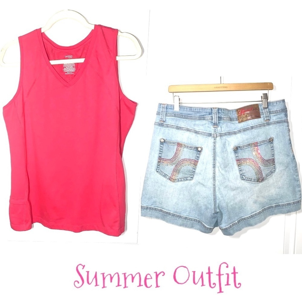 Danskin Pink Athletic Top XXL and Rehab bling Light Wash jean shorts 18